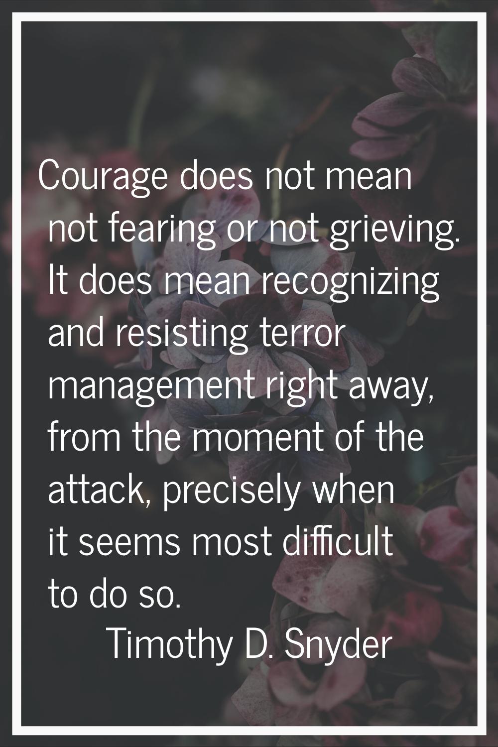 Courage does not mean not fearing or not grieving. It does mean recognizing and resisting terror ma