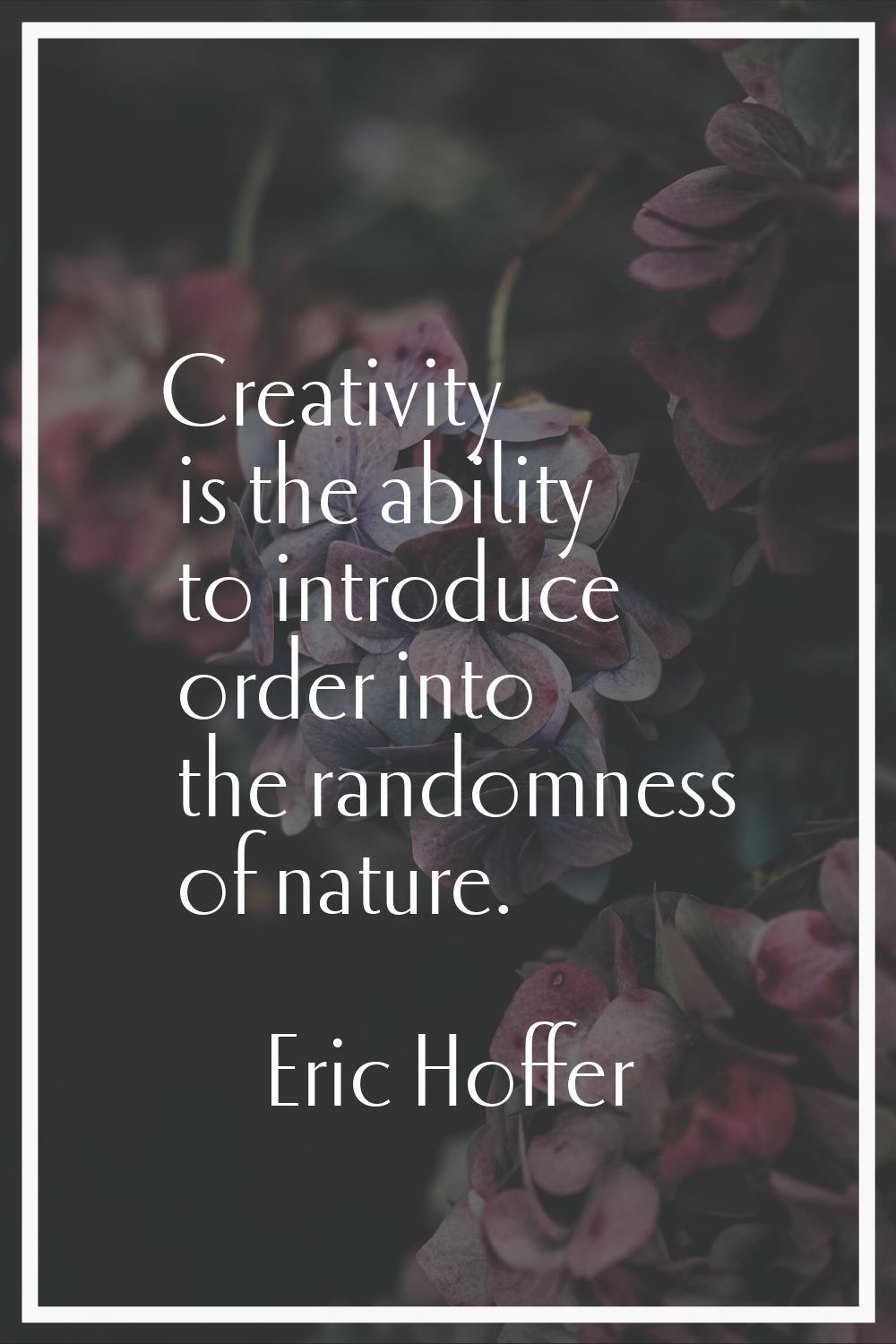 Creativity is the ability to introduce order into the randomness of nature.