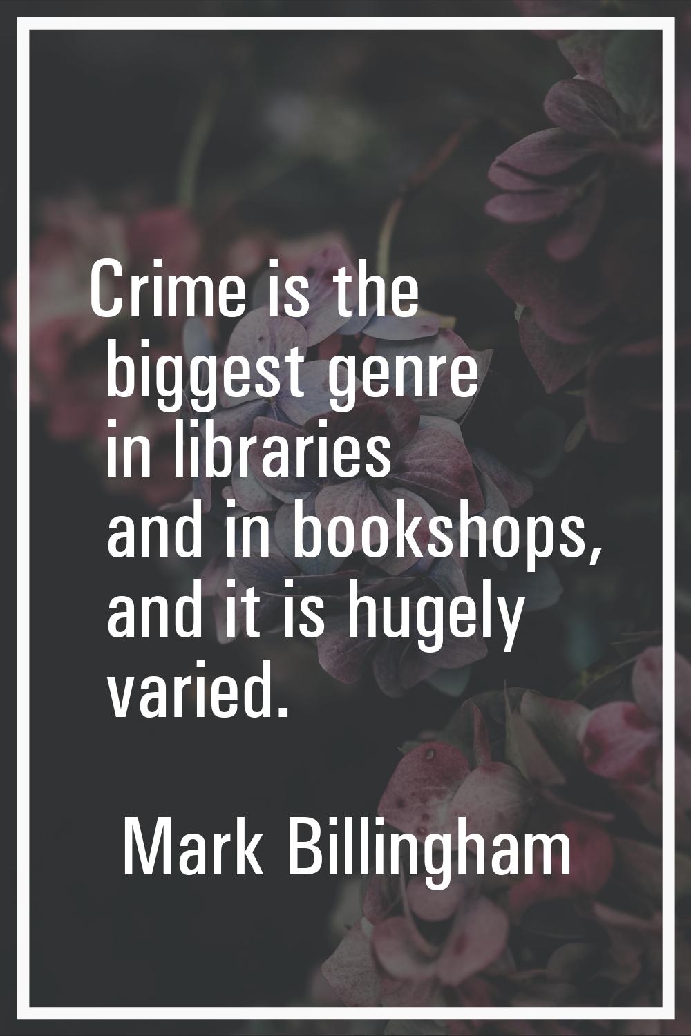 Crime is the biggest genre in libraries and in bookshops, and it is hugely varied.