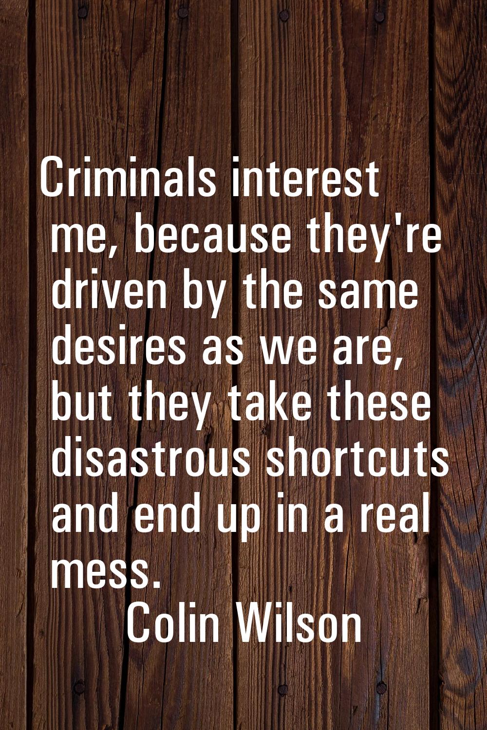 Criminals interest me, because they're driven by the same desires as we are, but they take these di