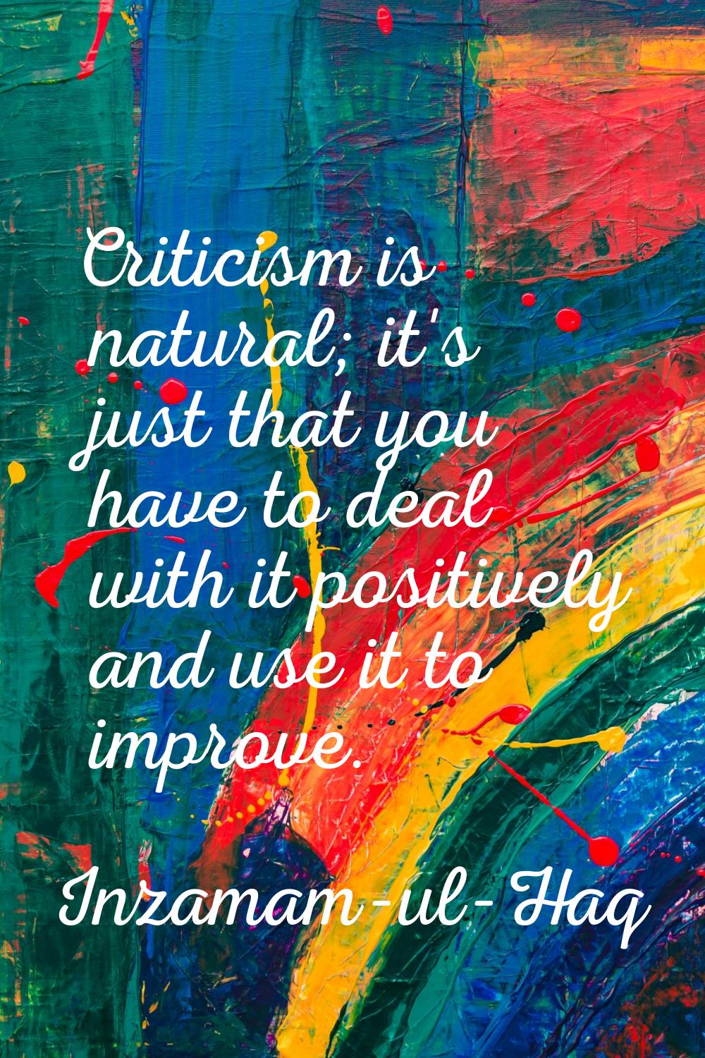 Criticism is natural; it's just that you have to deal with it positively and use it to improve.