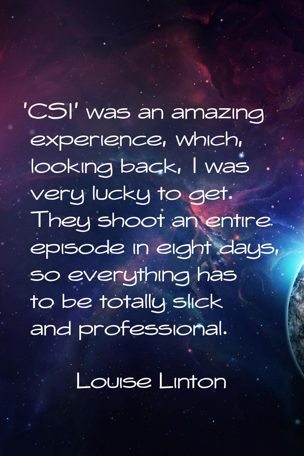 'CSI' was an amazing experience, which, looking back, I was very lucky to get. They shoot an entire