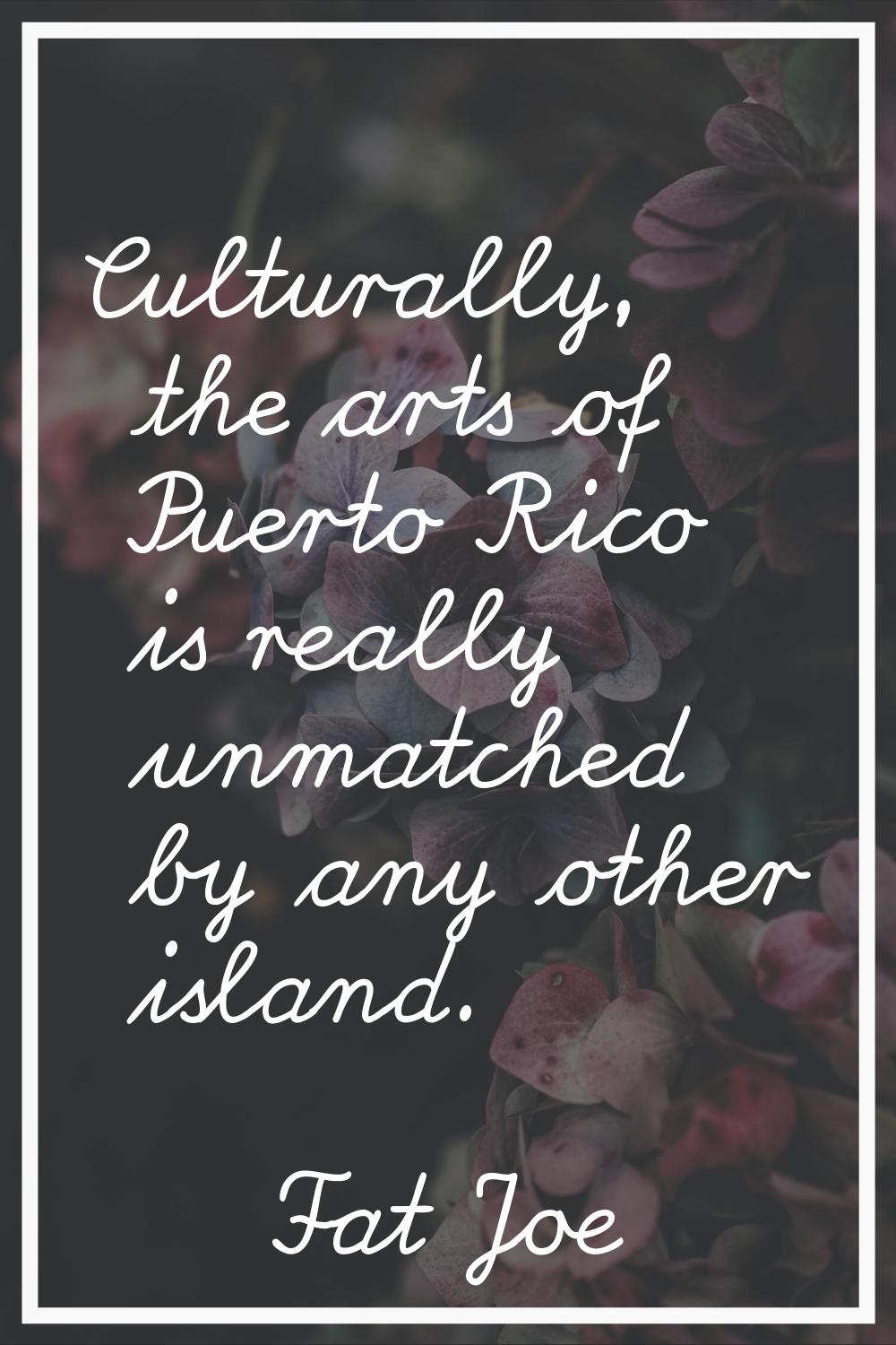 Culturally, the arts of Puerto Rico is really unmatched by any other island.
