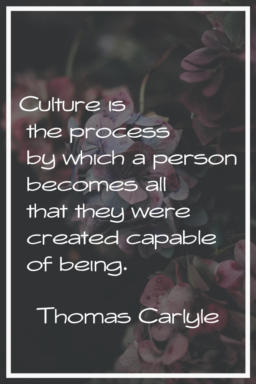 Culture is the process by which a person becomes all that they were created capable of being.
