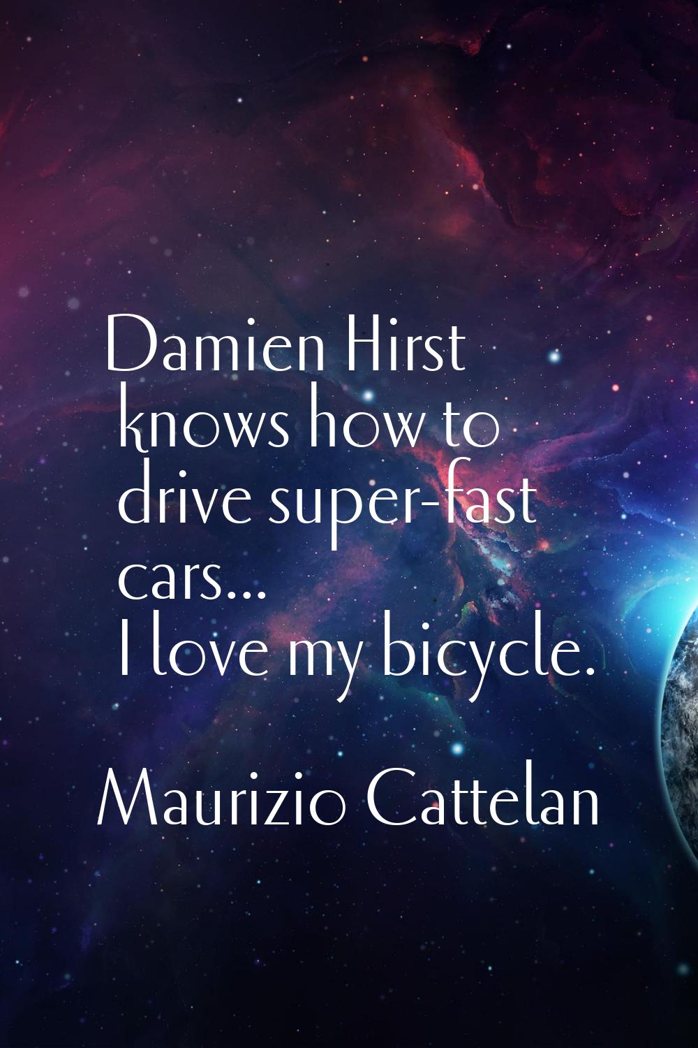 Damien Hirst knows how to drive super-fast cars... I love my bicycle.