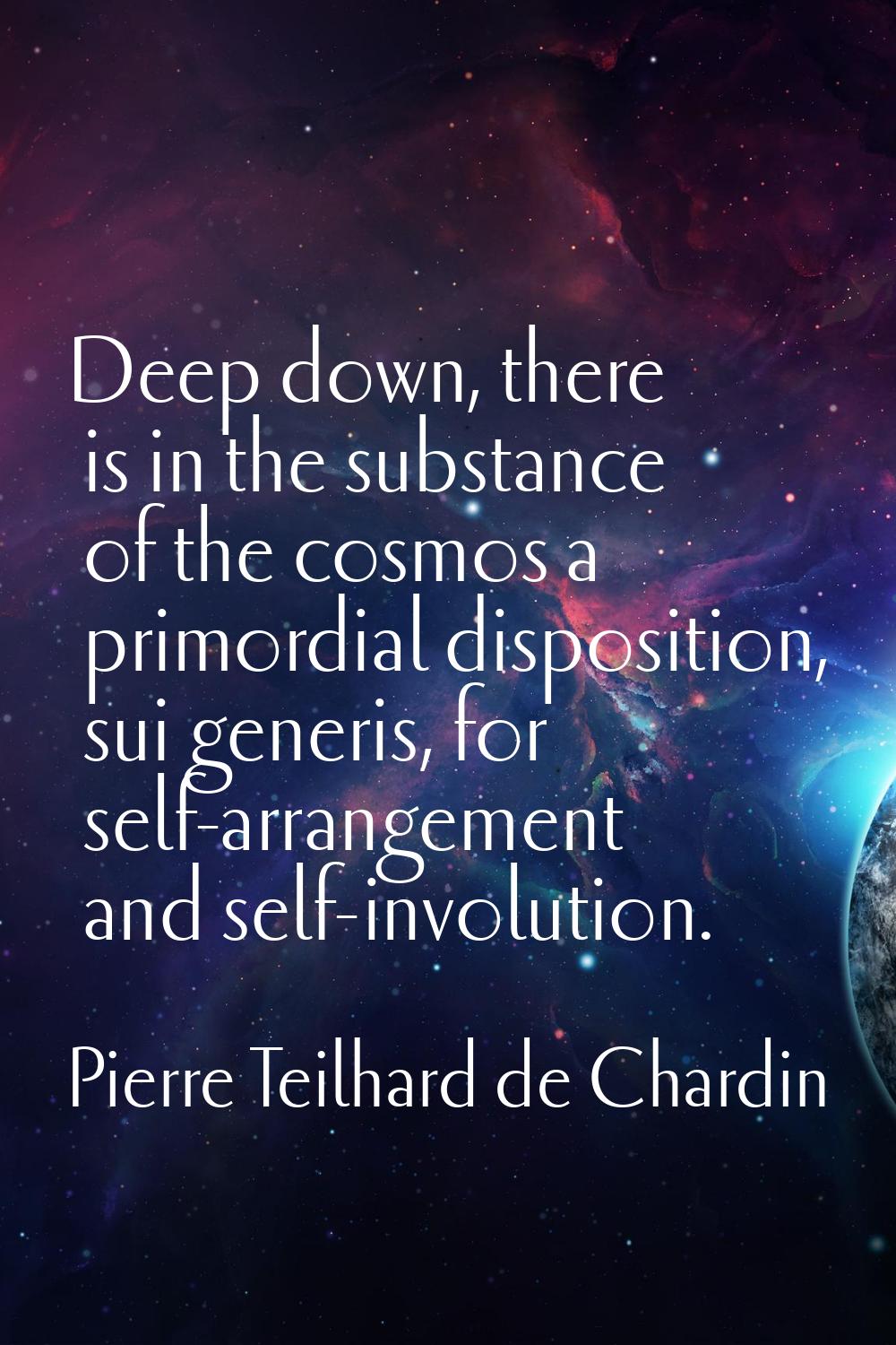 Deep down, there is in the substance of the cosmos a primordial disposition, sui generis, for self-