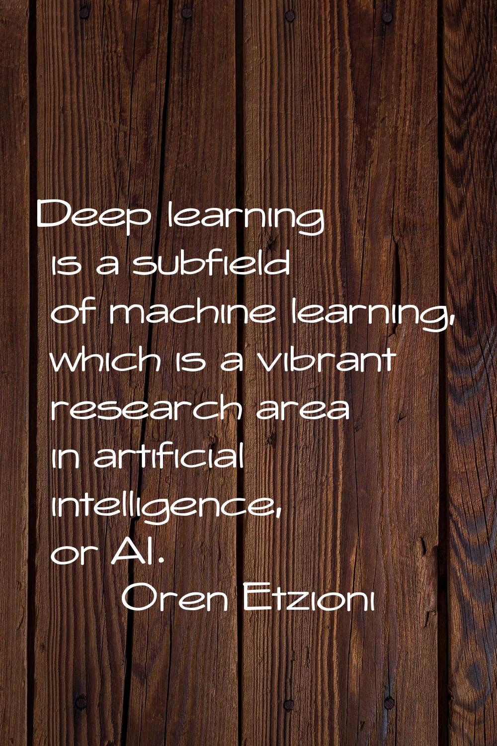 Deep learning is a subfield of machine learning, which is a vibrant research area in artificial int