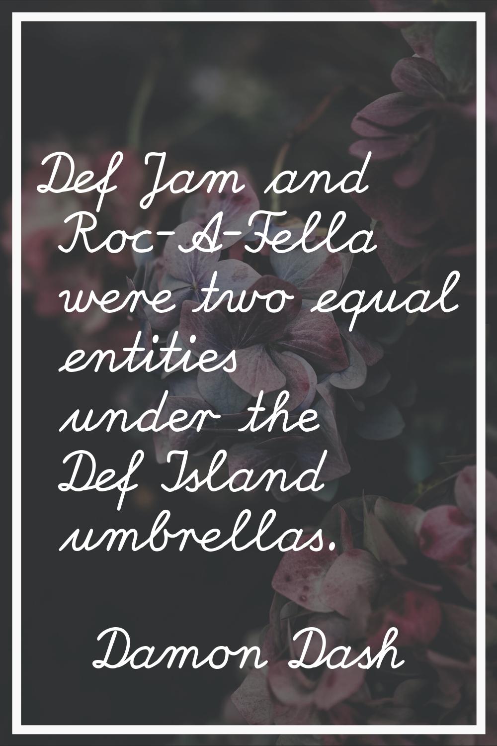 Def Jam and Roc-A-Fella were two equal entities under the Def Island umbrellas.
