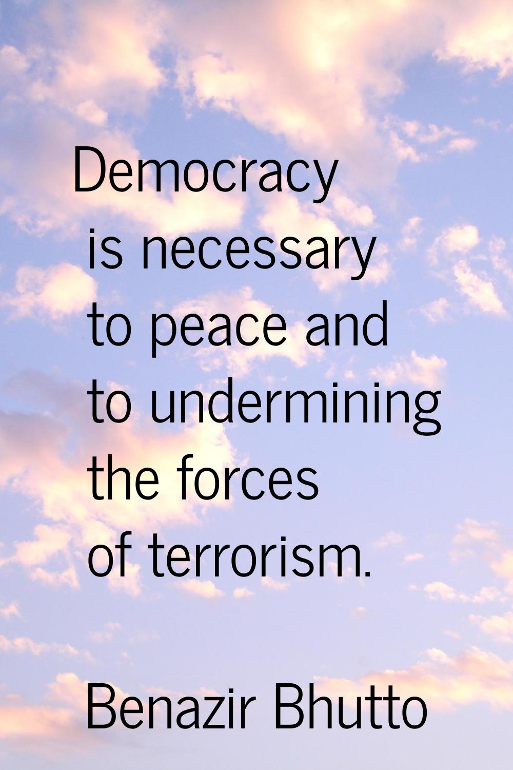 Democracy is necessary to peace and to undermining the forces of terrorism.