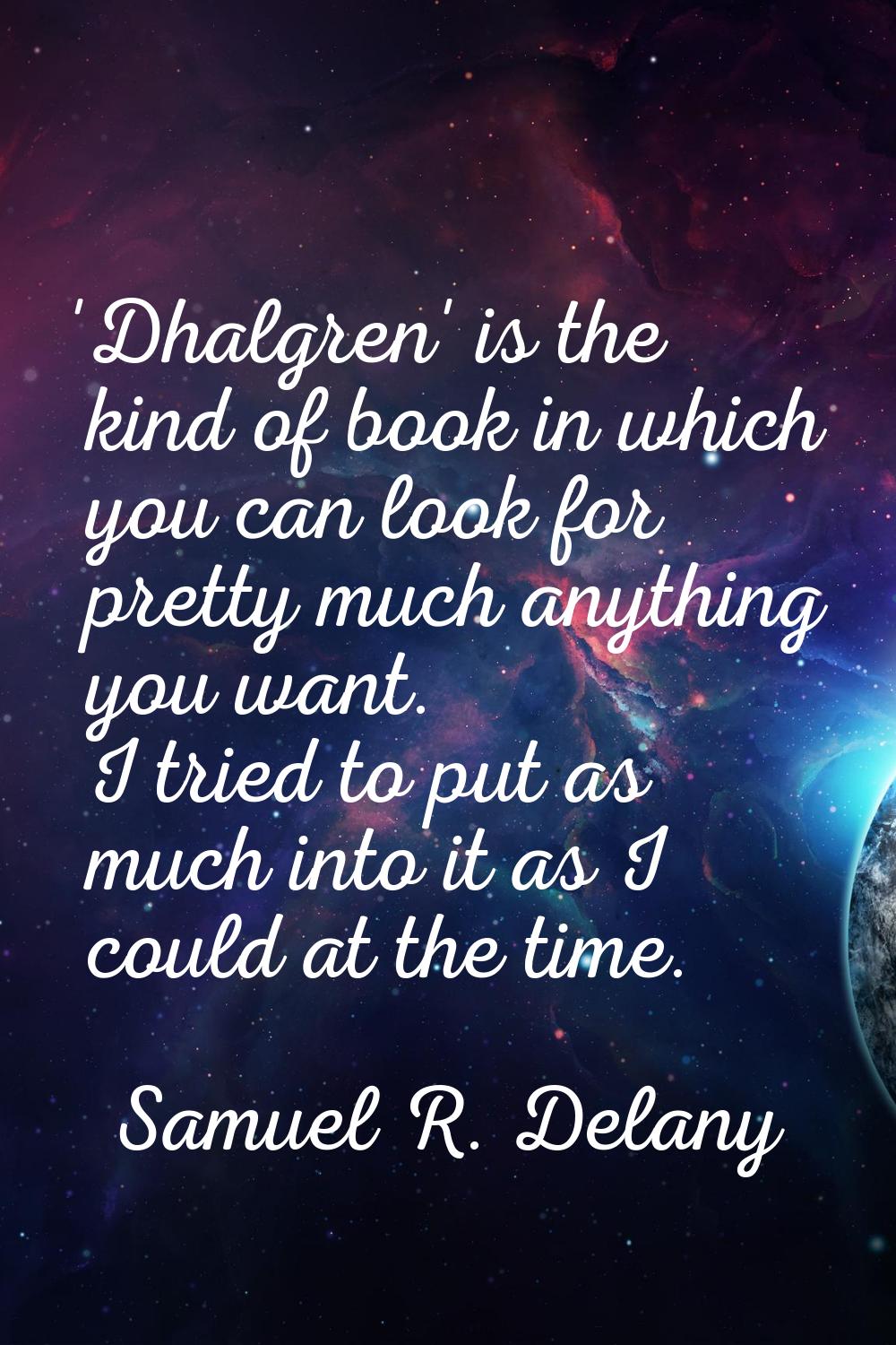 'Dhalgren' is the kind of book in which you can look for pretty much anything you want. I tried to 