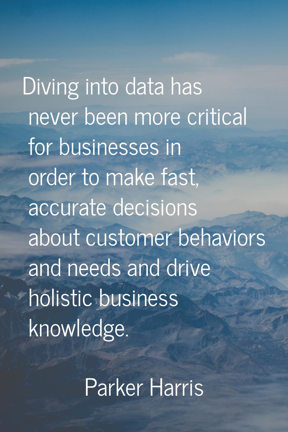 Diving into data has never been more critical for businesses in order to make fast, accurate decisi