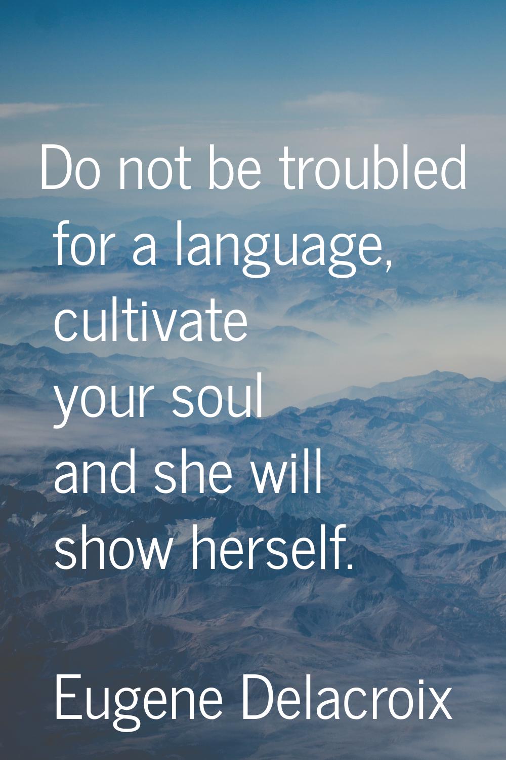 Do not be troubled for a language, cultivate your soul and she will show herself.