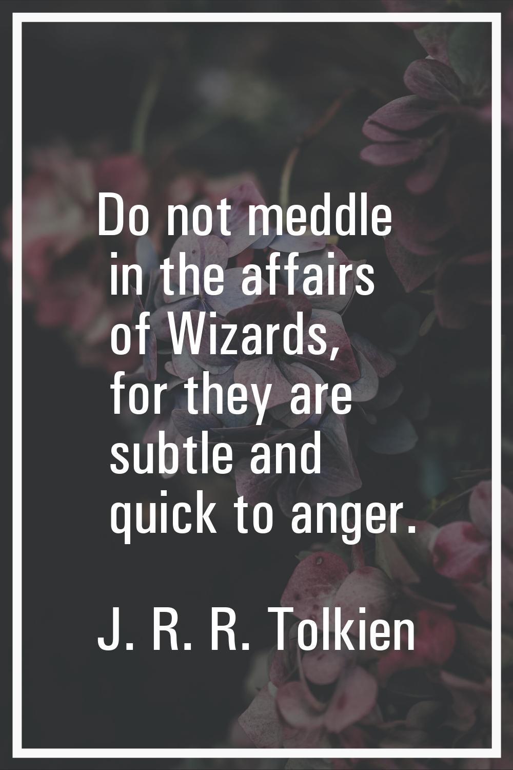 Do not meddle in the affairs of Wizards, for they are subtle and quick to anger.