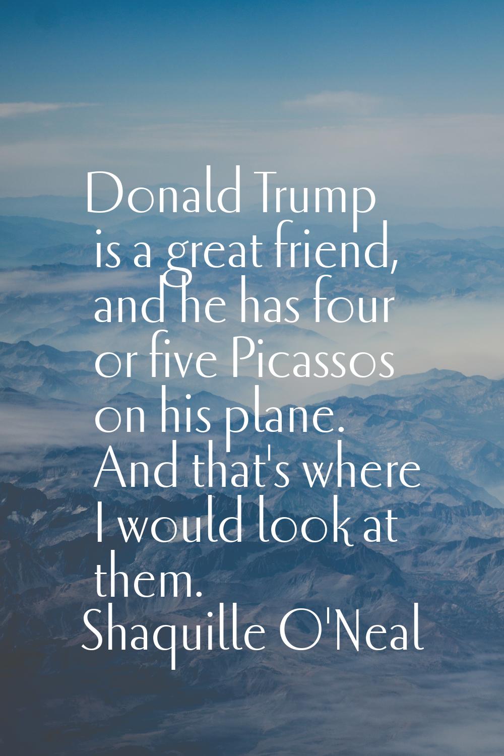 Donald Trump is a great friend, and he has four or five Picassos on his plane. And that's where I w