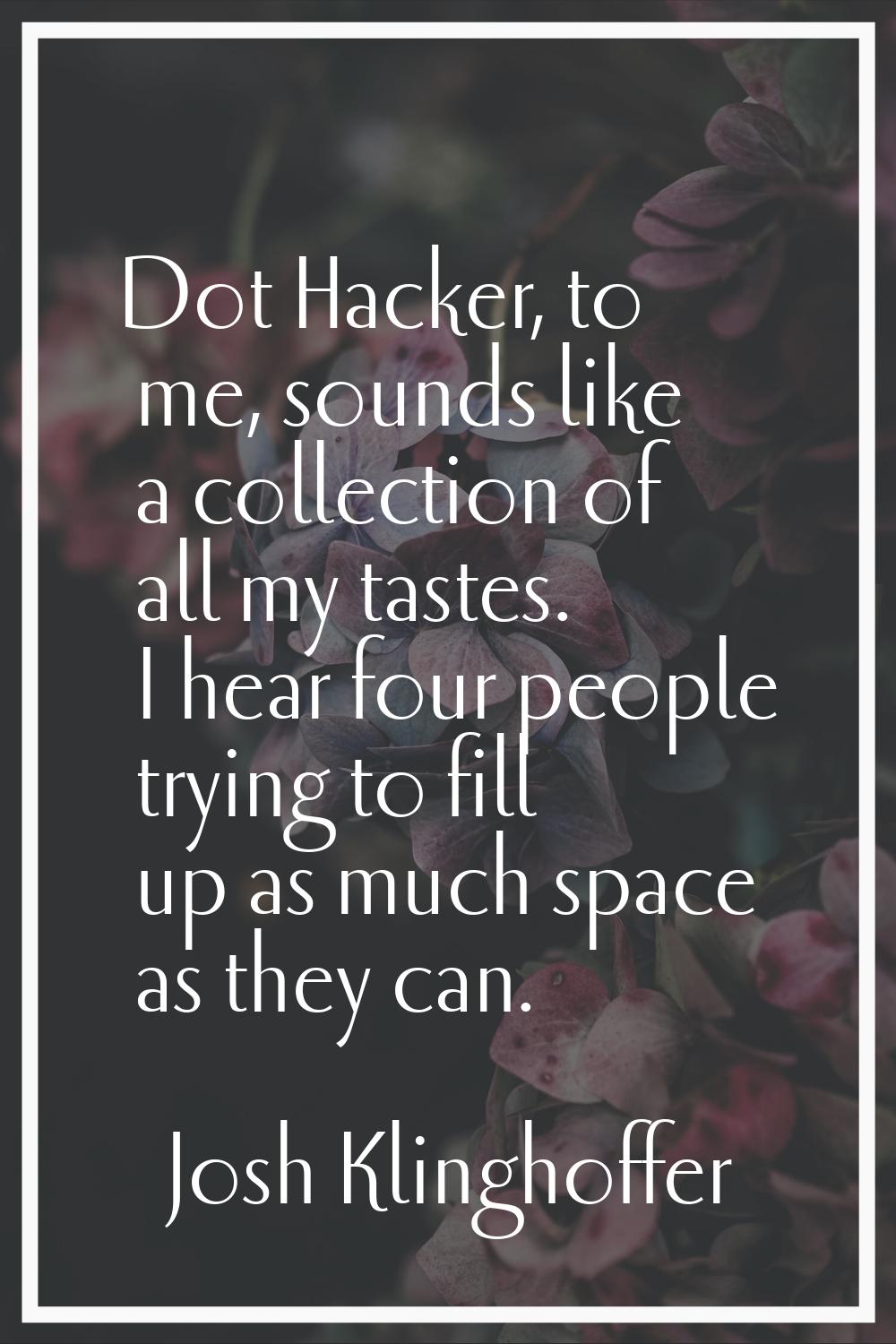 Dot Hacker, to me, sounds like a collection of all my tastes. I hear four people trying to fill up 
