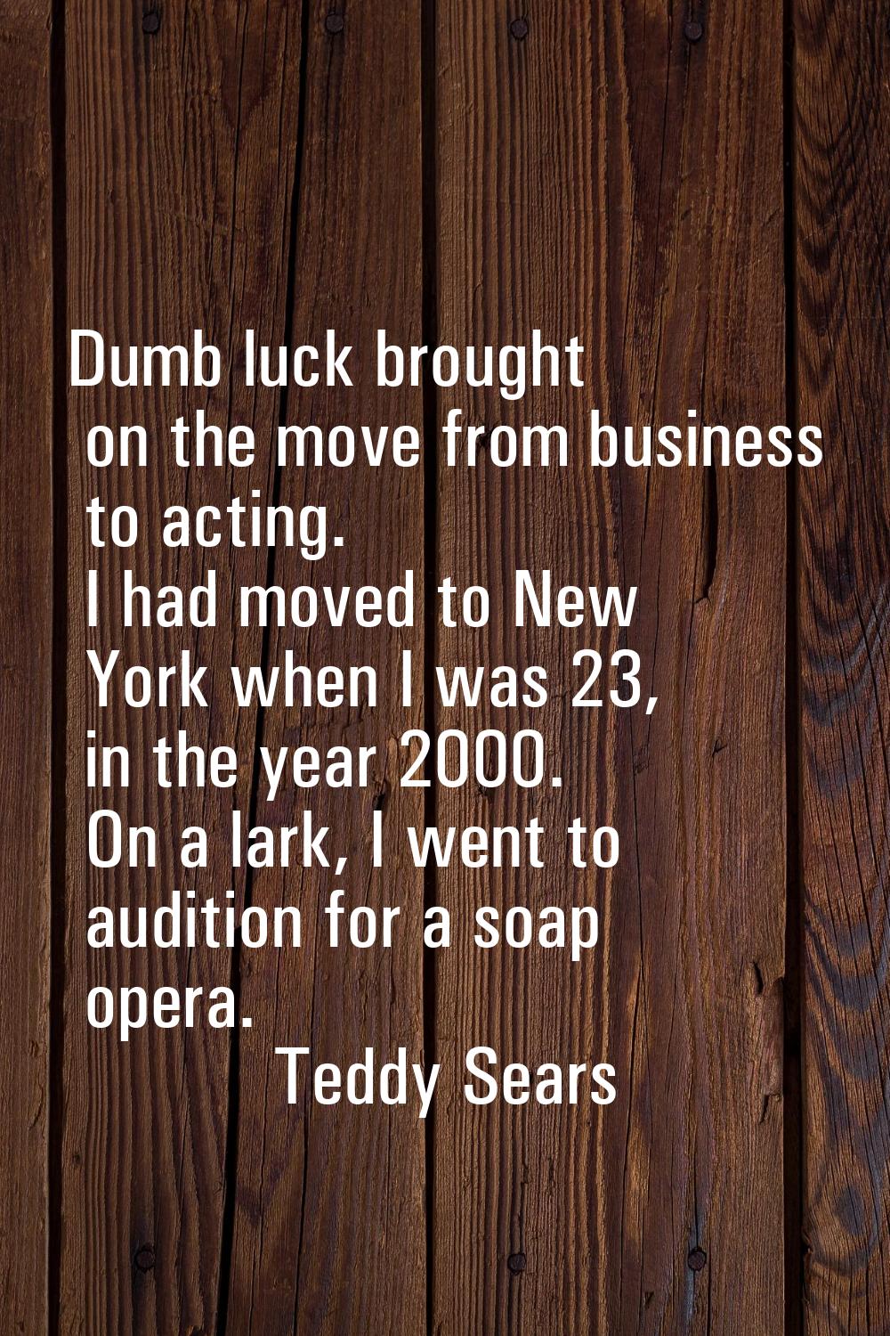 Dumb luck brought on the move from business to acting. I had moved to New York when I was 23, in th