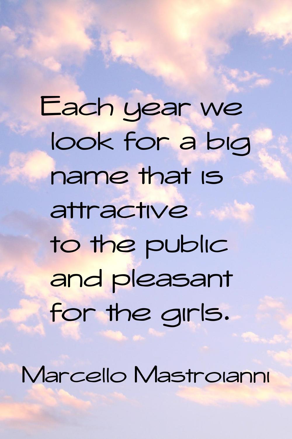 Each year we look for a big name that is attractive to the public and pleasant for the girls.