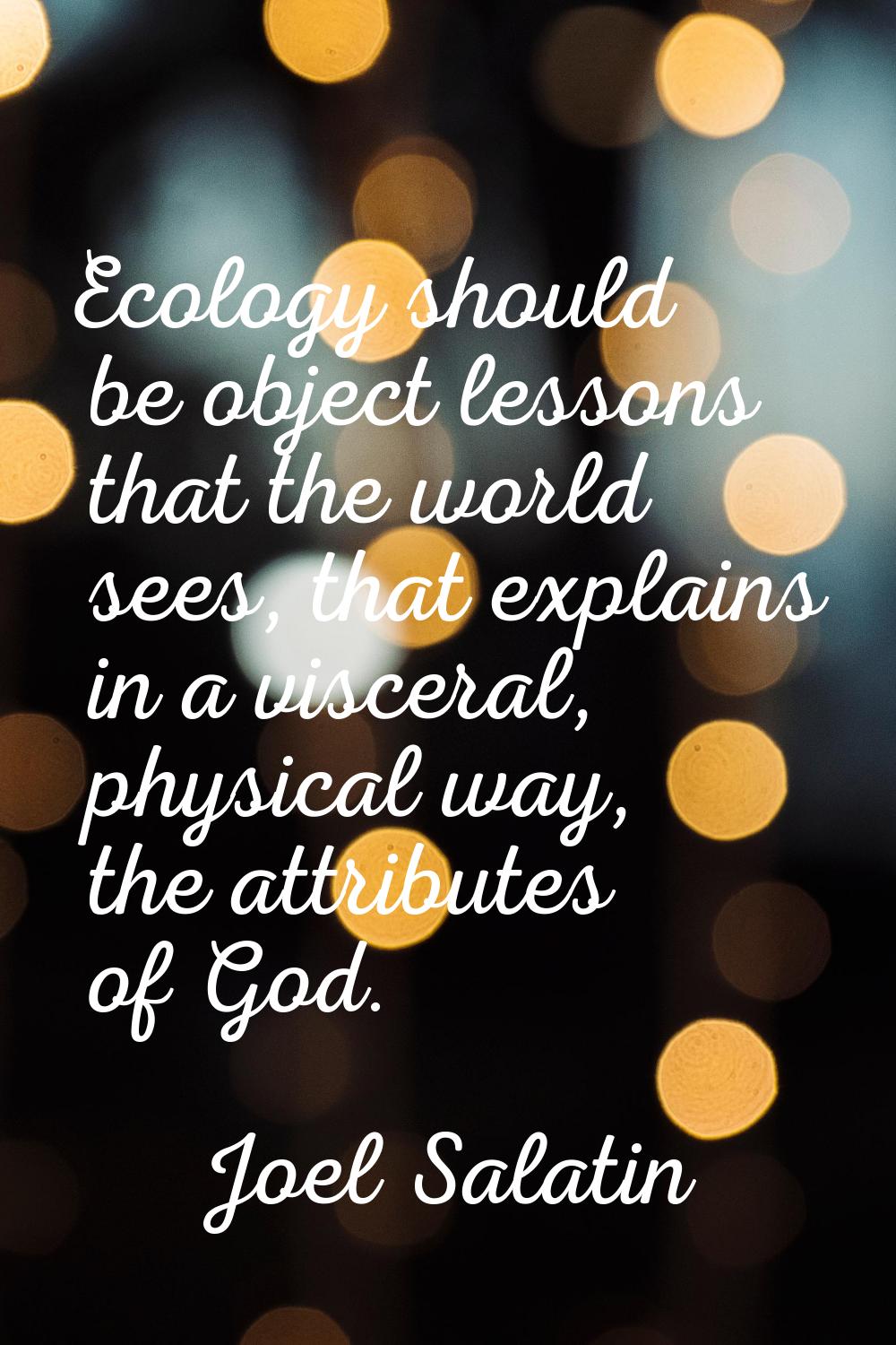 Ecology should be object lessons that the world sees, that explains in a visceral, physical way, th
