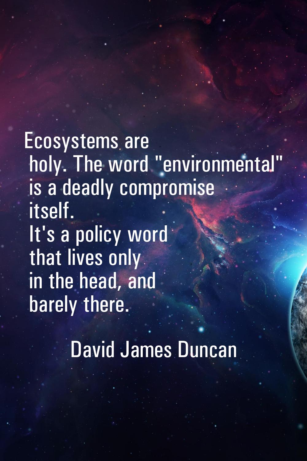 Ecosystems are holy. The word "environmental" is a deadly compromise itself. It's a policy word tha