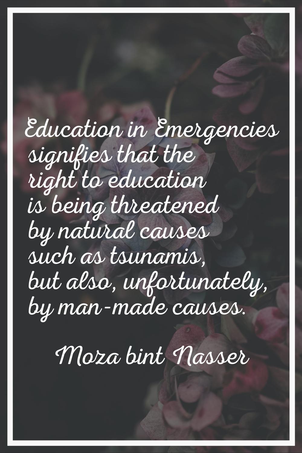 Education in Emergencies signifies that the right to education is being threatened by natural cause