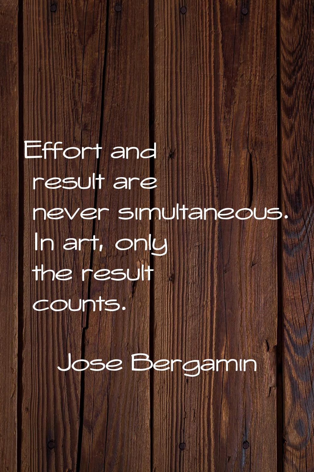Effort and result are never simultaneous. In art, only the result counts.