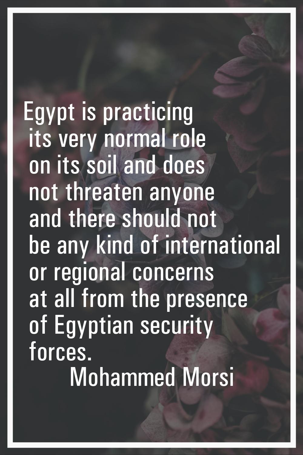 Egypt is practicing its very normal role on its soil and does not threaten anyone and there should 