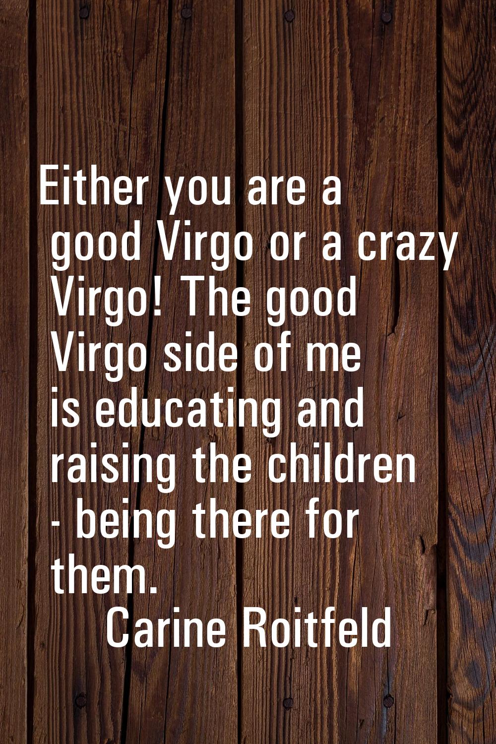 Either you are a good Virgo or a crazy Virgo! The good Virgo side of me is educating and raising th