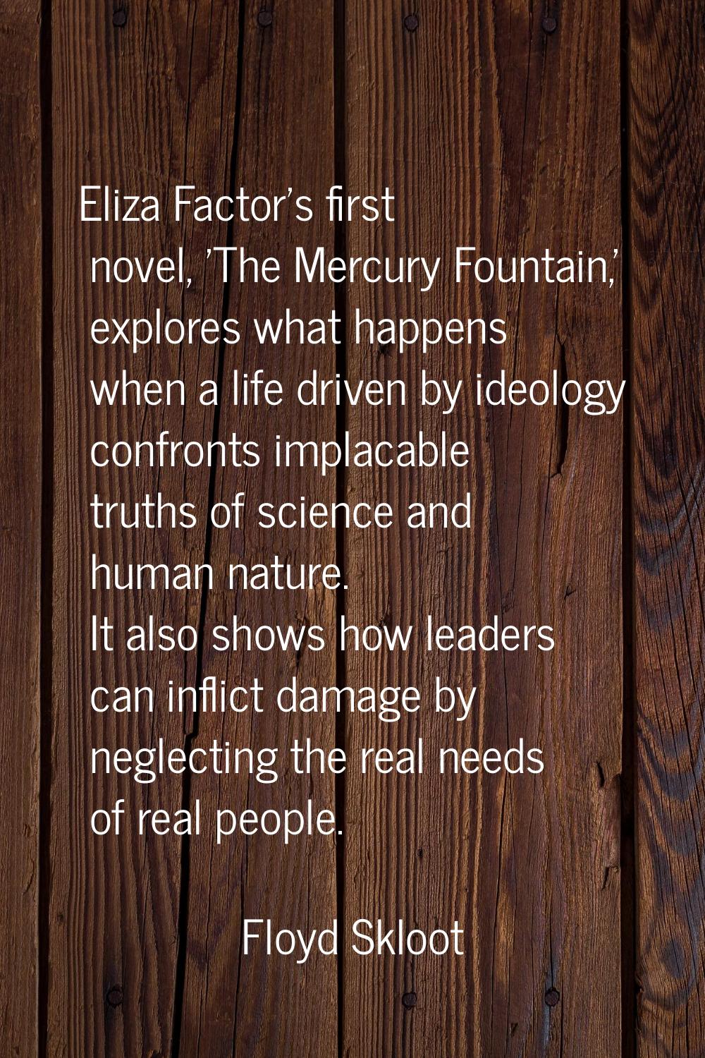 Eliza Factor's first novel, 'The Mercury Fountain,' explores what happens when a life driven by ide