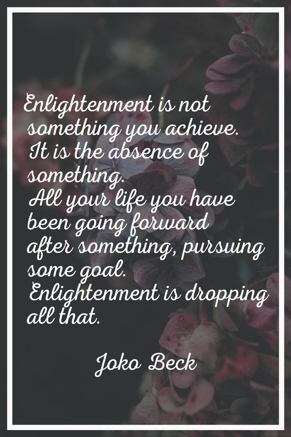 Enlightenment is not something you achieve. It is the absence of something. All your life you have 