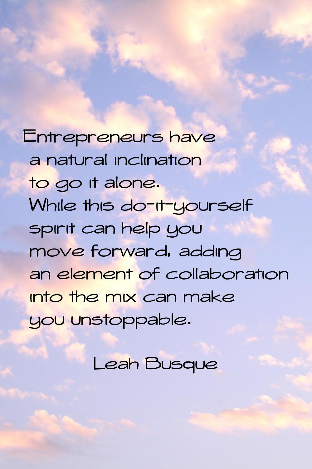 Entrepreneurs have a natural inclination to go it alone. While this do-it-yourself spirit can help 