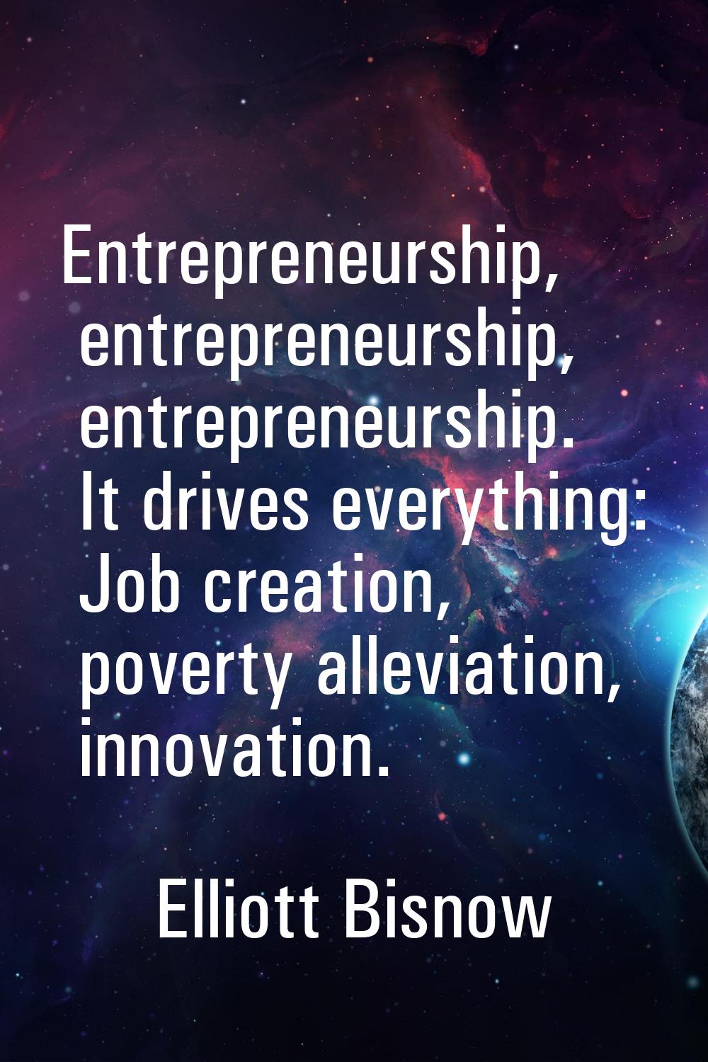 Entrepreneurship, entrepreneurship, entrepreneurship. It drives everything: Job creation, poverty a