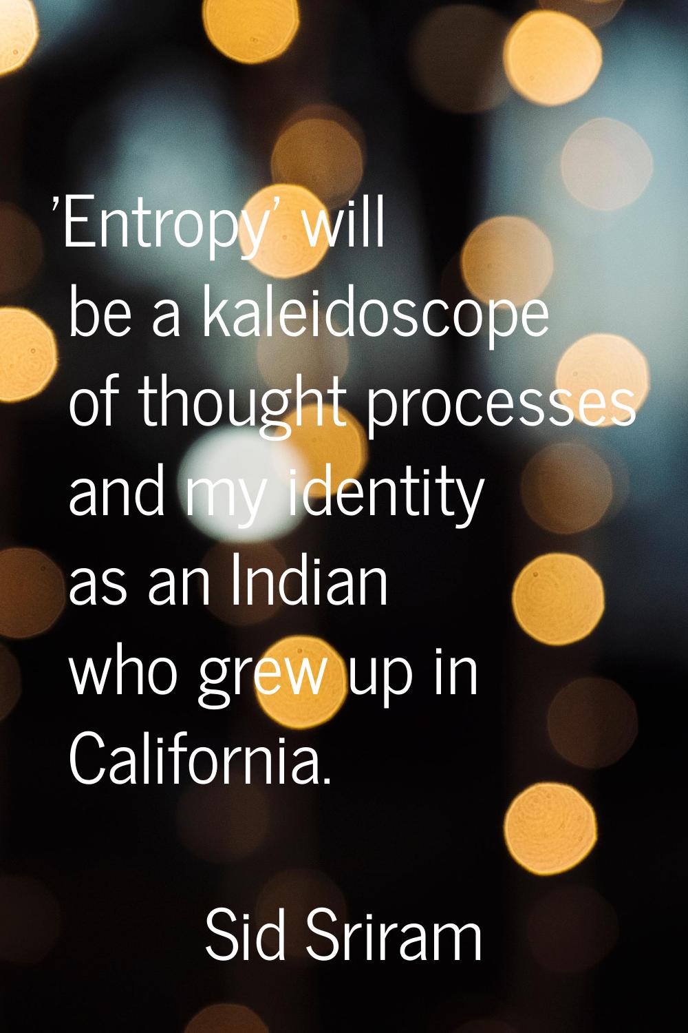 'Entropy' will be a kaleidoscope of thought processes and my identity as an Indian who grew up in C
