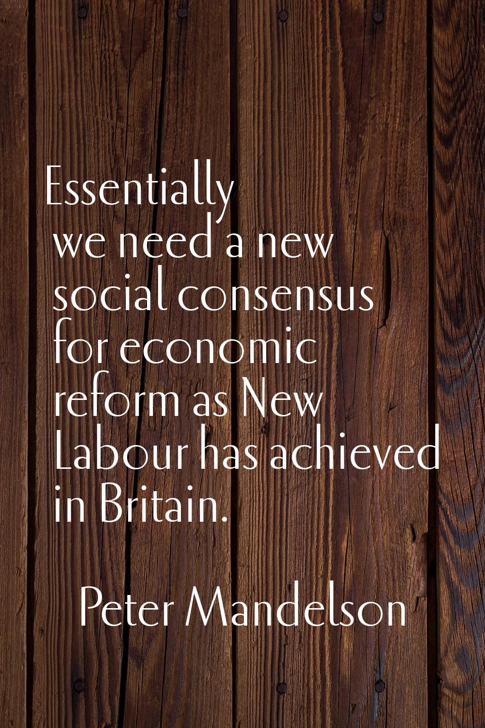 Essentially we need a new social consensus for economic reform as New Labour has achieved in Britai