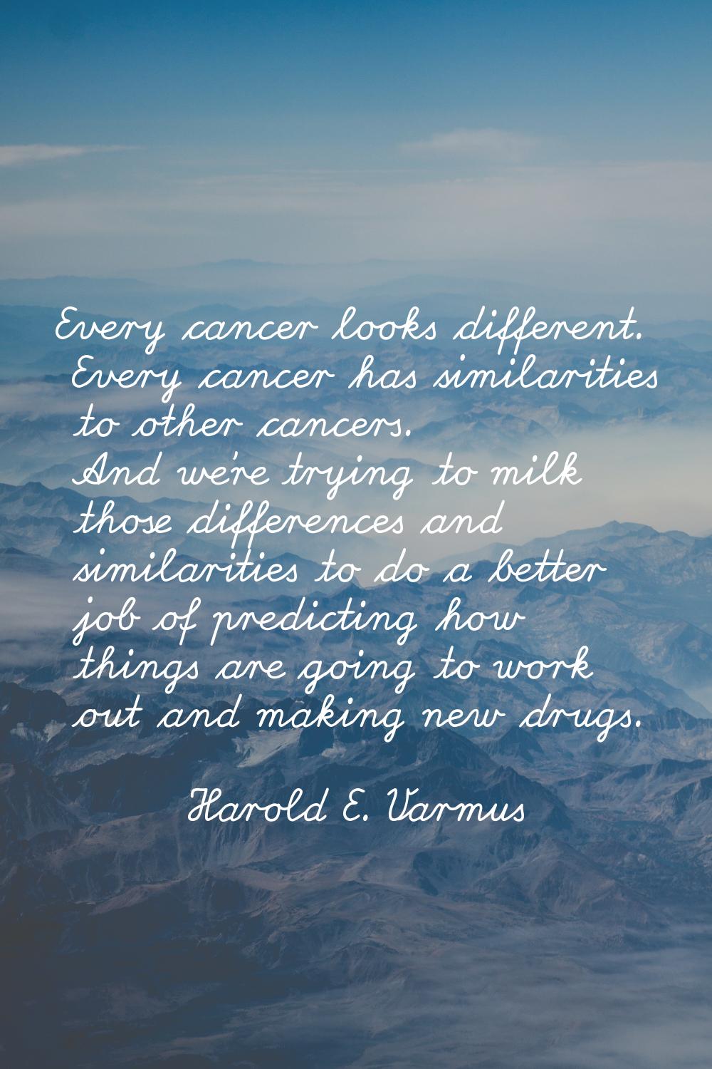 Every cancer looks different. Every cancer has similarities to other cancers. And we're trying to m