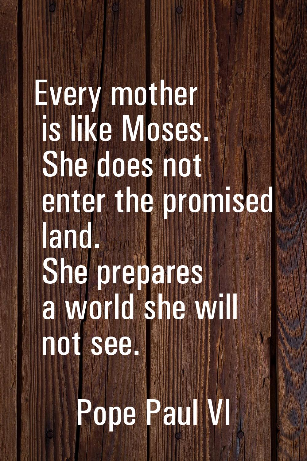 Every mother is like Moses. She does not enter the promised land. She prepares a world she will not