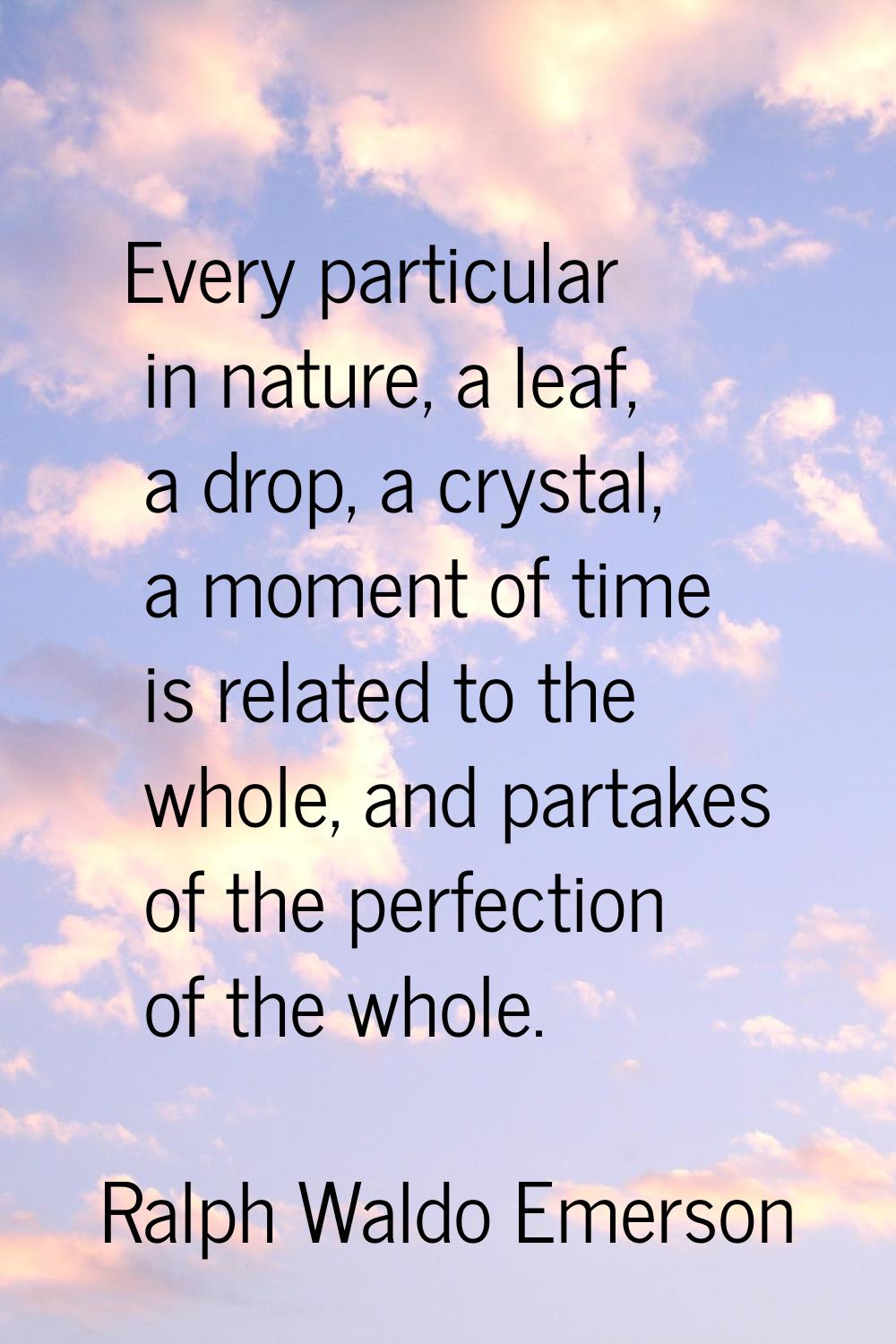 Every particular in nature, a leaf, a drop, a crystal, a moment of time is related to the whole, an