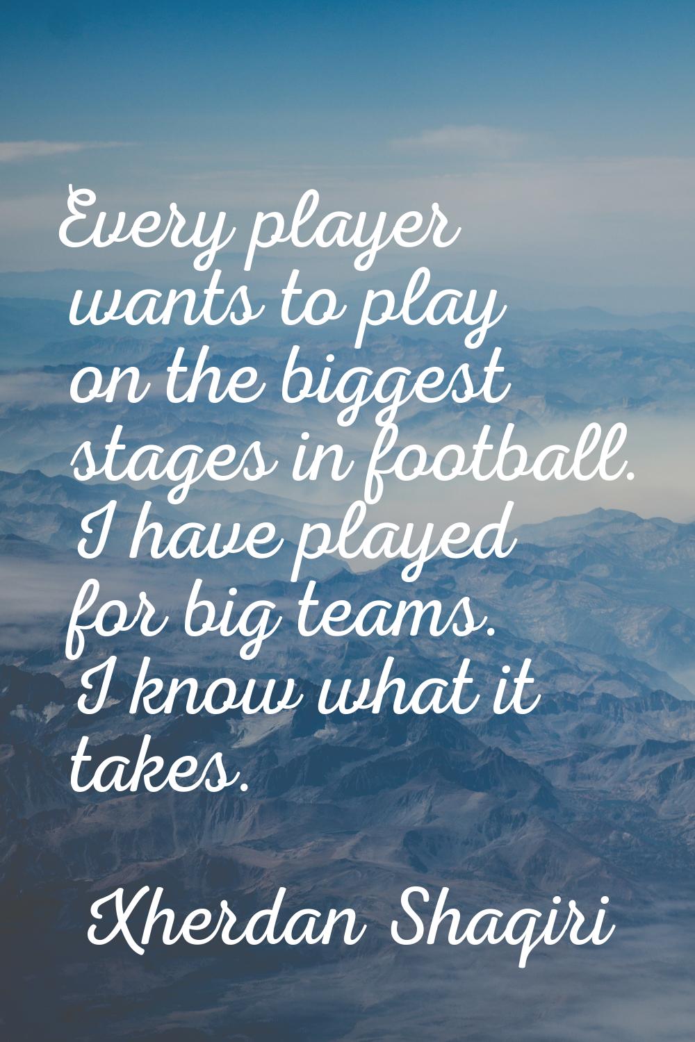 Every player wants to play on the biggest stages in football. I have played for big teams. I know w