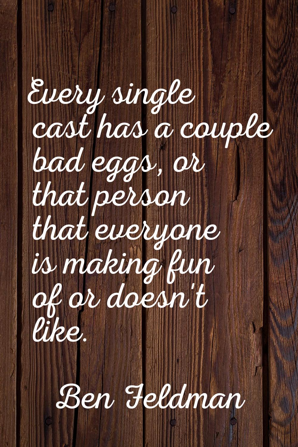 Every single cast has a couple bad eggs, or that person that everyone is making fun of or doesn't l