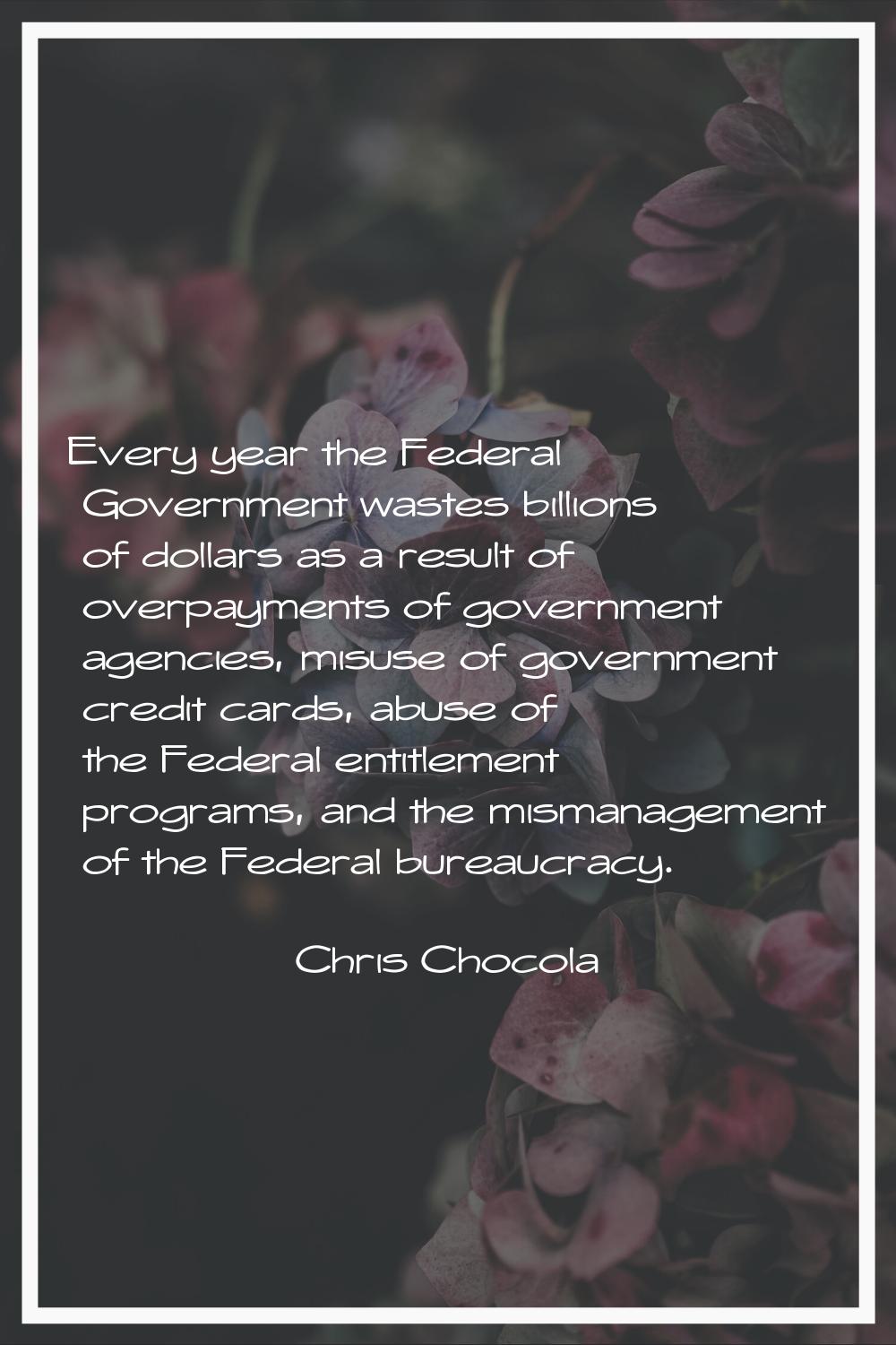Every year the Federal Government wastes billions of dollars as a result of overpayments of governm
