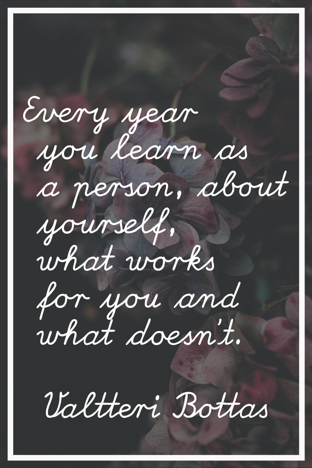 Every year you learn as a person, about yourself, what works for you and what doesn't.