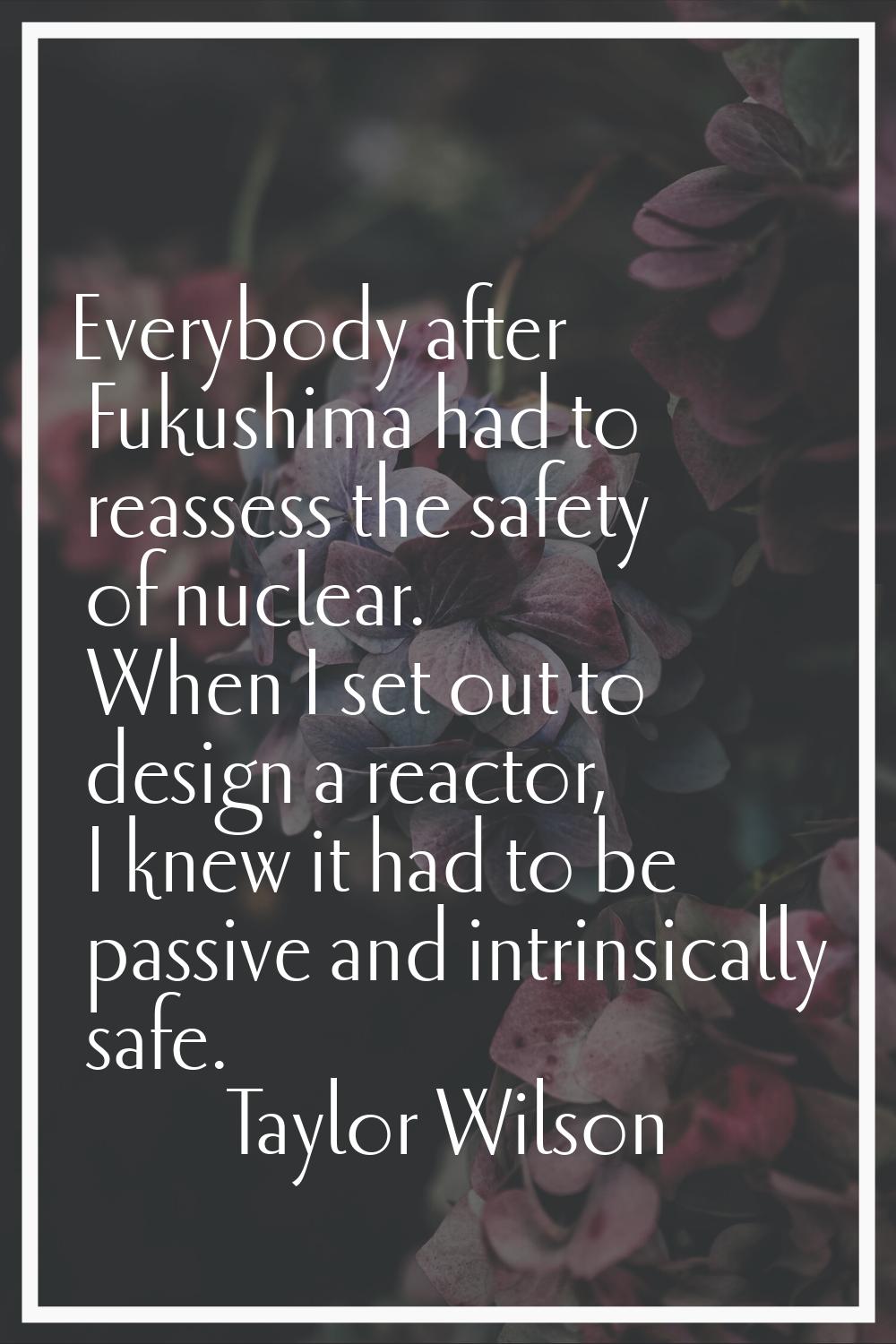 Everybody after Fukushima had to reassess the safety of nuclear. When I set out to design a reactor