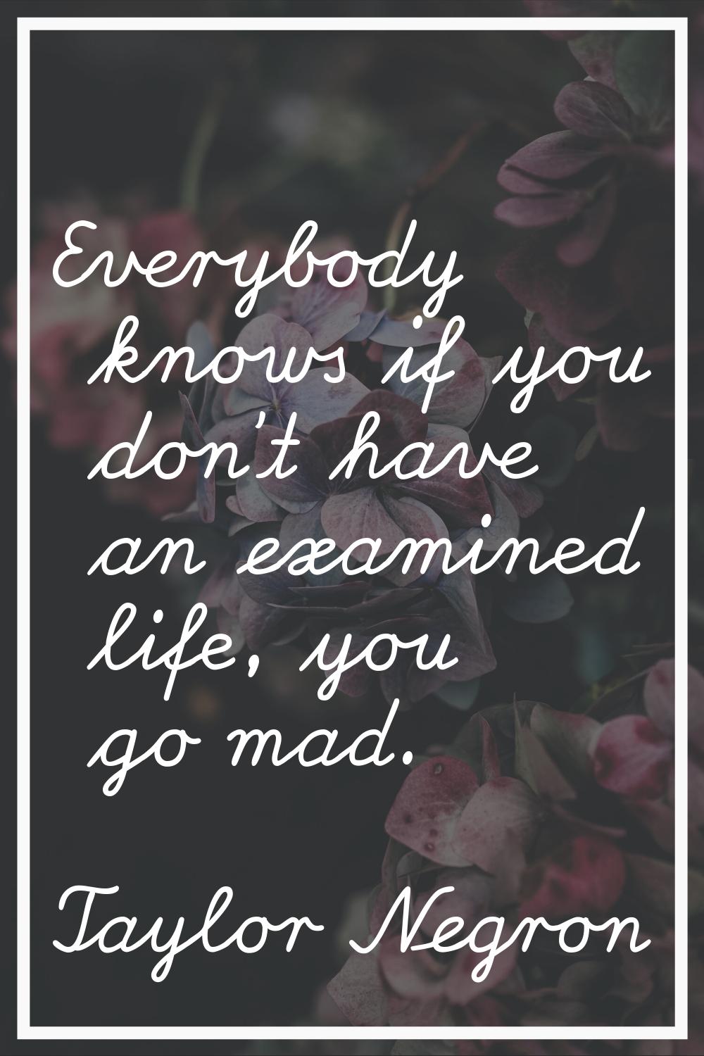Everybody knows if you don't have an examined life, you go mad.