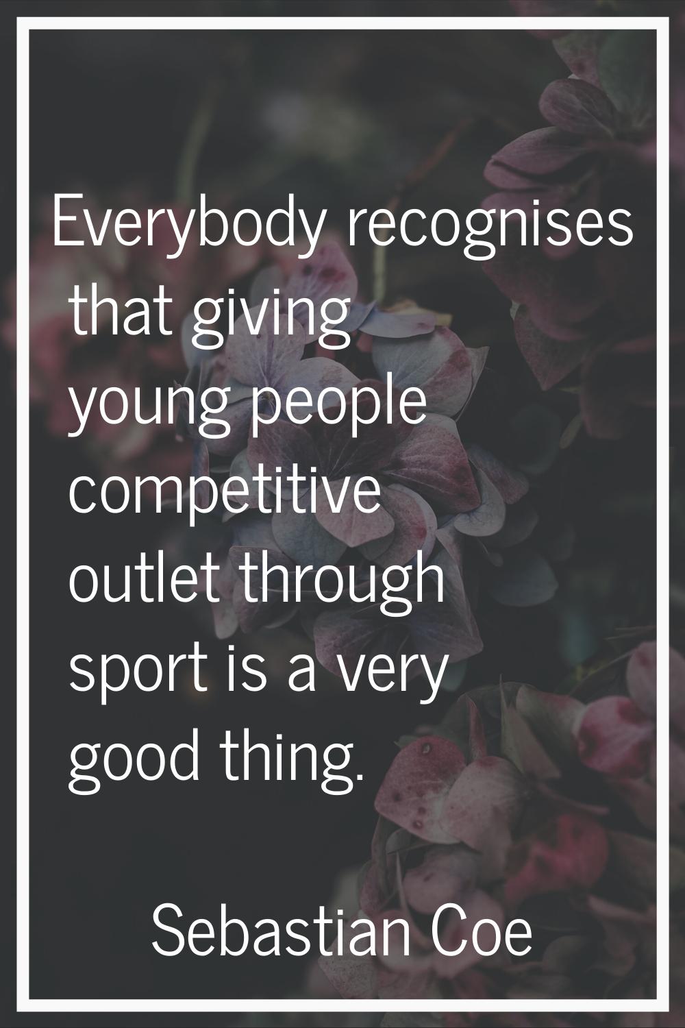 Everybody recognises that giving young people competitive outlet through sport is a very good thing