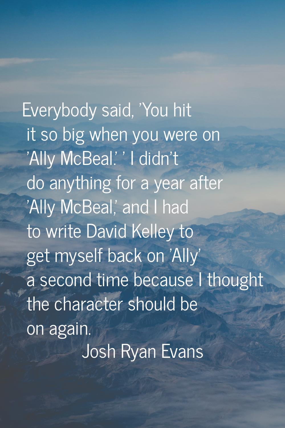 Everybody said, 'You hit it so big when you were on 'Ally McBeal.' ' I didn't do anything for a yea