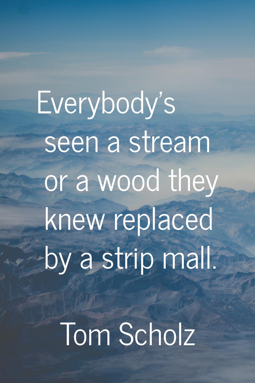 Everybody's seen a stream or a wood they knew replaced by a strip mall.