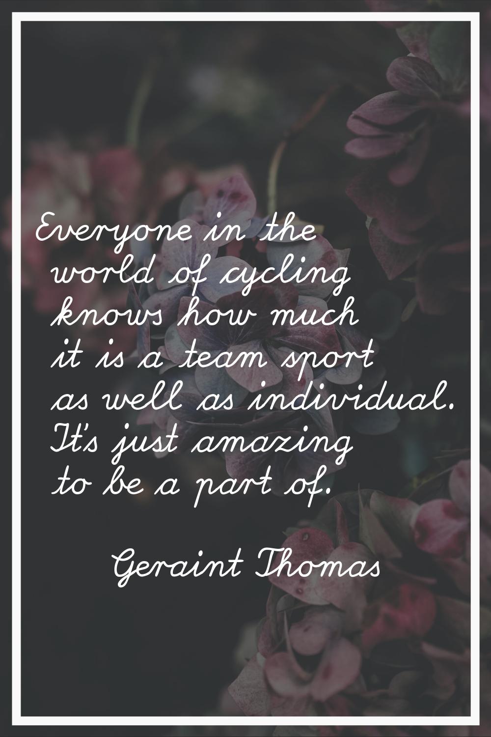 Everyone in the world of cycling knows how much it is a team sport as well as individual. It's just