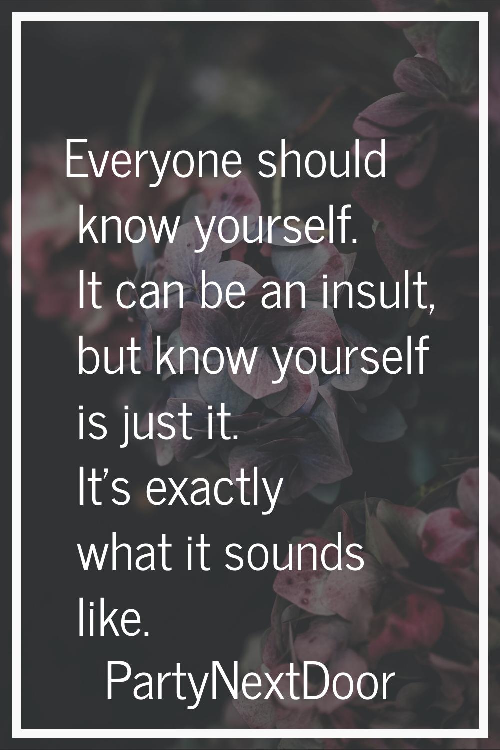 Everyone should know yourself. It can be an insult, but know yourself is just it. It's exactly what