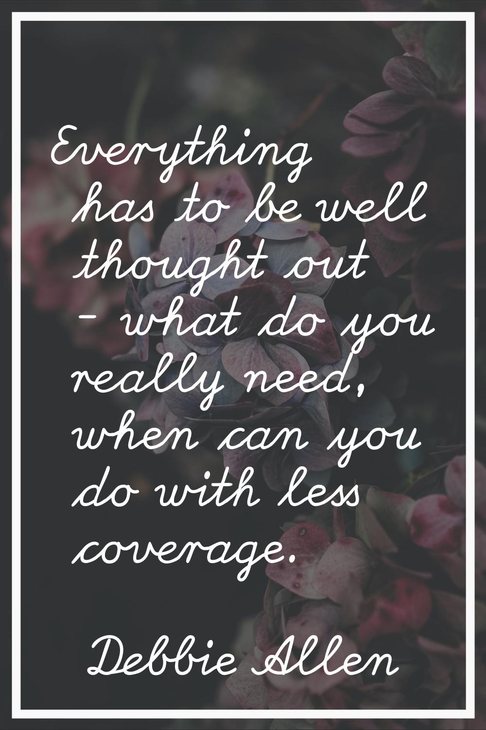 Everything has to be well thought out - what do you really need, when can you do with less coverage