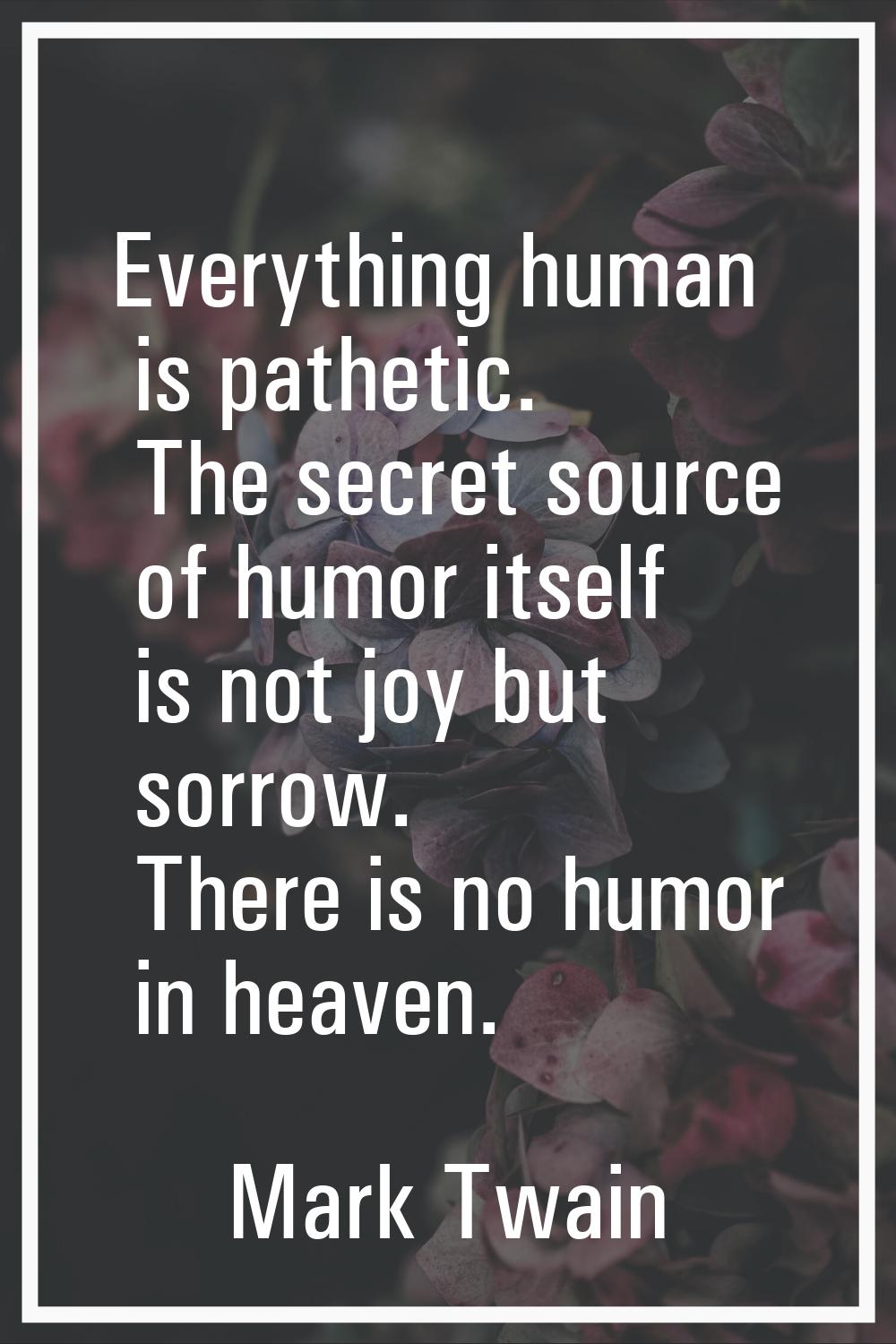Everything human is pathetic. The secret source of humor itself is not joy but sorrow. There is no 