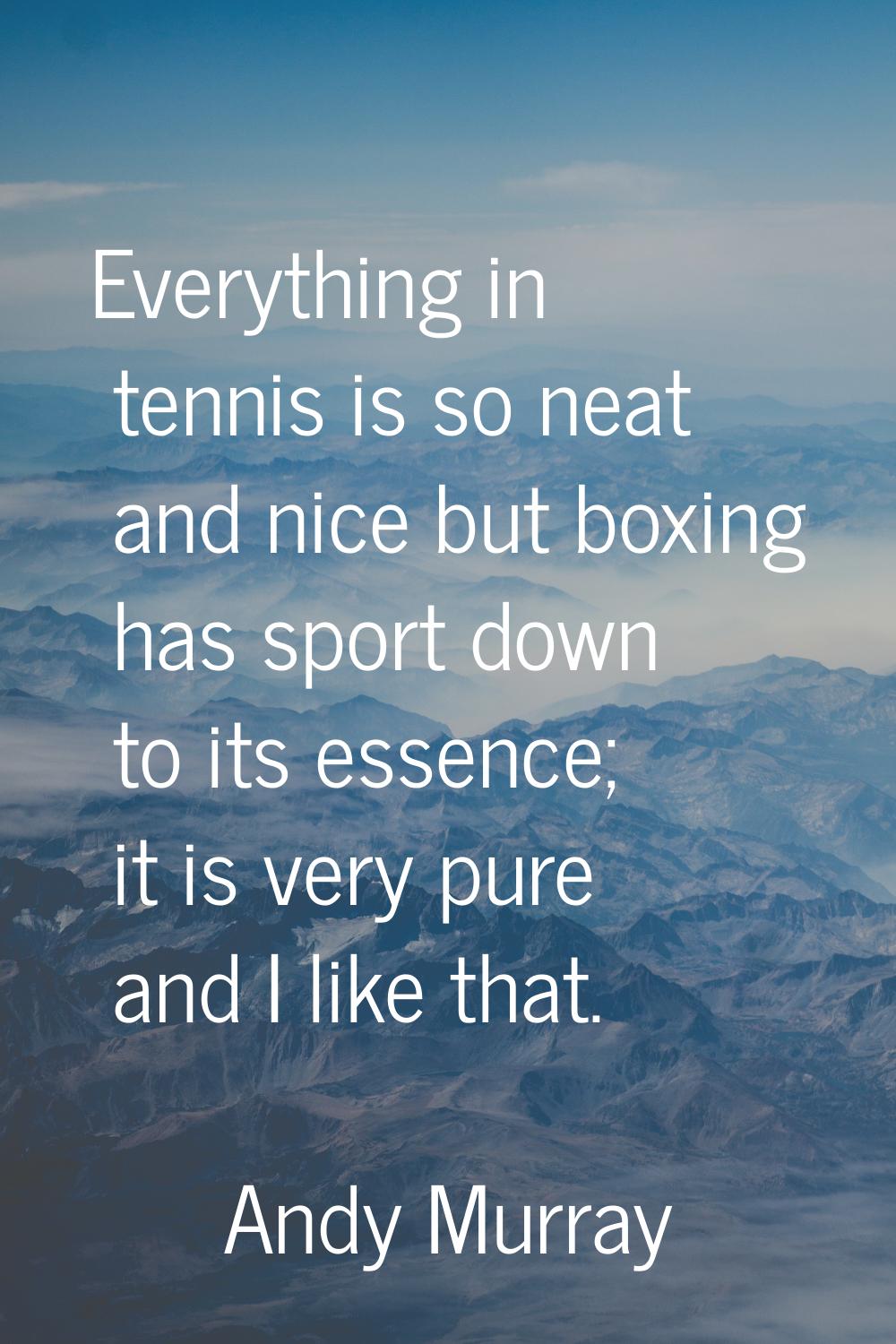 Everything in tennis is so neat and nice but boxing has sport down to its essence; it is very pure 